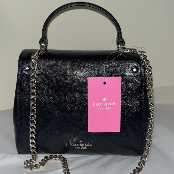 Kate spade, small black handle bag with removable gold crossbody chain, new - Picture 2 of 12